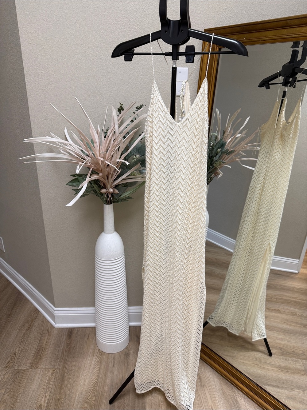 Guess Cream Chevron Knit Slip Dress